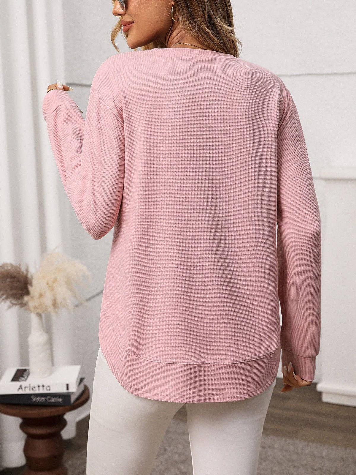 (M Tops) Waffle Knit Long Sleeve Top (M-WP7)