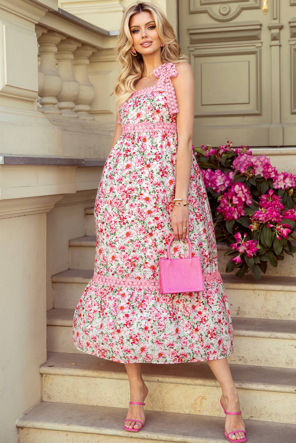 (M Dresses) Floral Lace Tied Strap Maxi Dress (M-ED34)