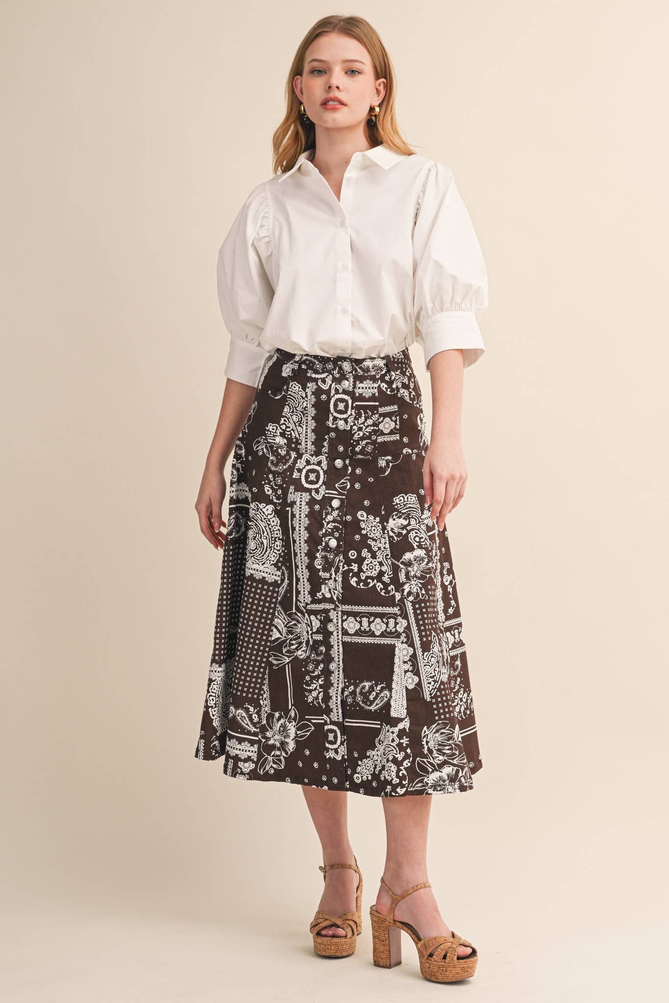 (M Tops) Puff Sleeve Button Top (M-BCS21)