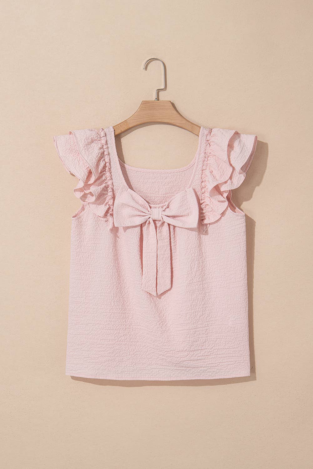 (M Tops) Textured Bow Knot Frilled Butterfly Sleeve Blouse