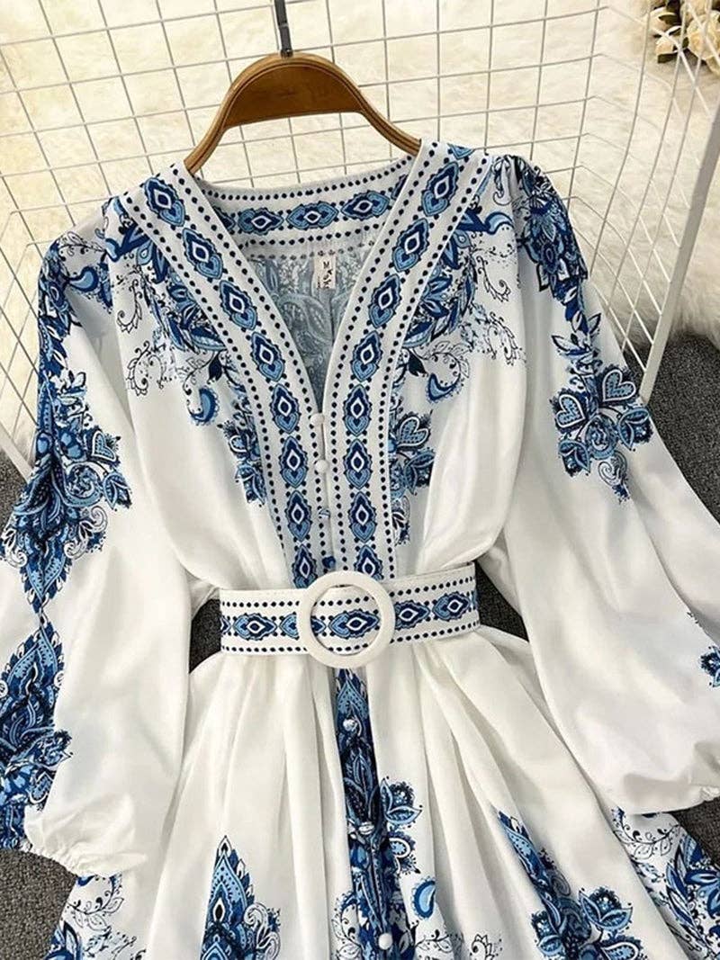 (M Dresses) Bohemian V-Neck Belted MAXI Dress (M-BBVD06)