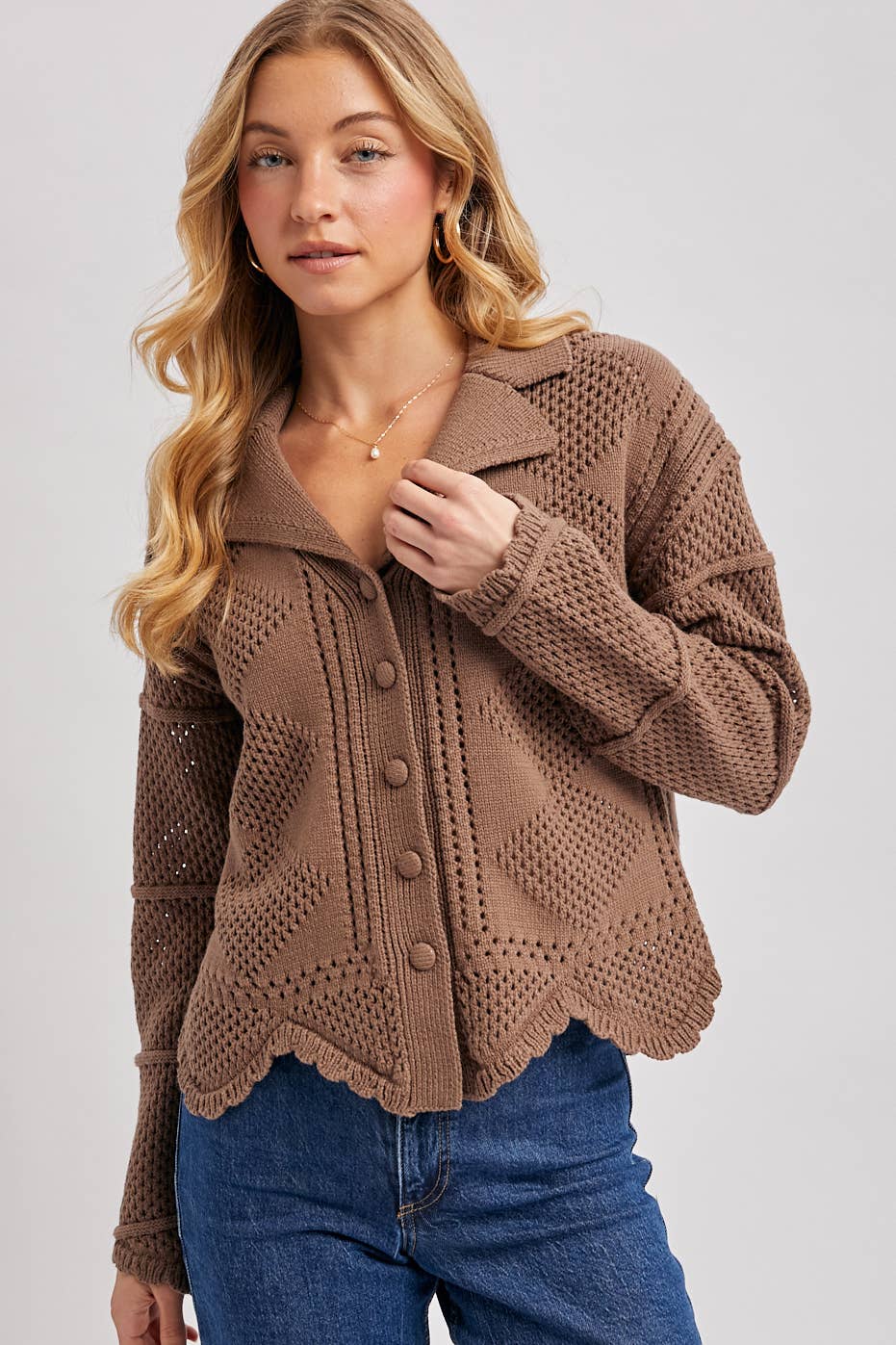 (M Tops) Scalloped Crochet Cardigan (M-C50)
