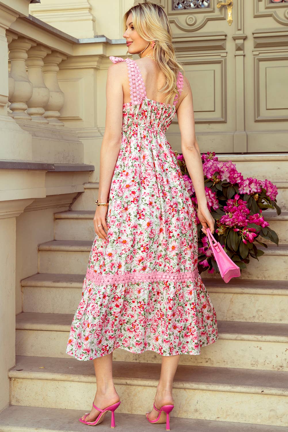 (M Dresses) Floral Lace Tied Strap Maxi Dress (M-ED34)