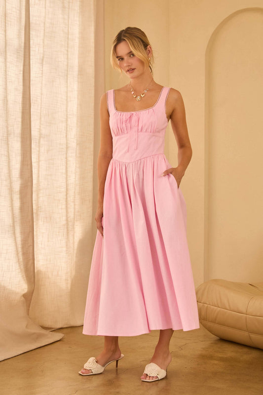 (M Dresses) Square Neck Princess-Waist Midi Dress (M-PW39)