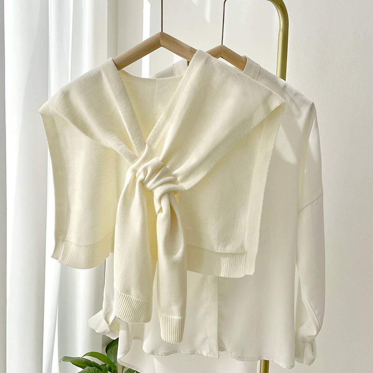 (M Tops) Solid Color Knitted Knotted Shawl–Casual & Cozy (A-KKS)