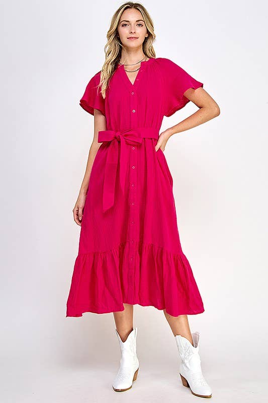 (M Dresses) Fuchsia Midi Dress (M-GM38)