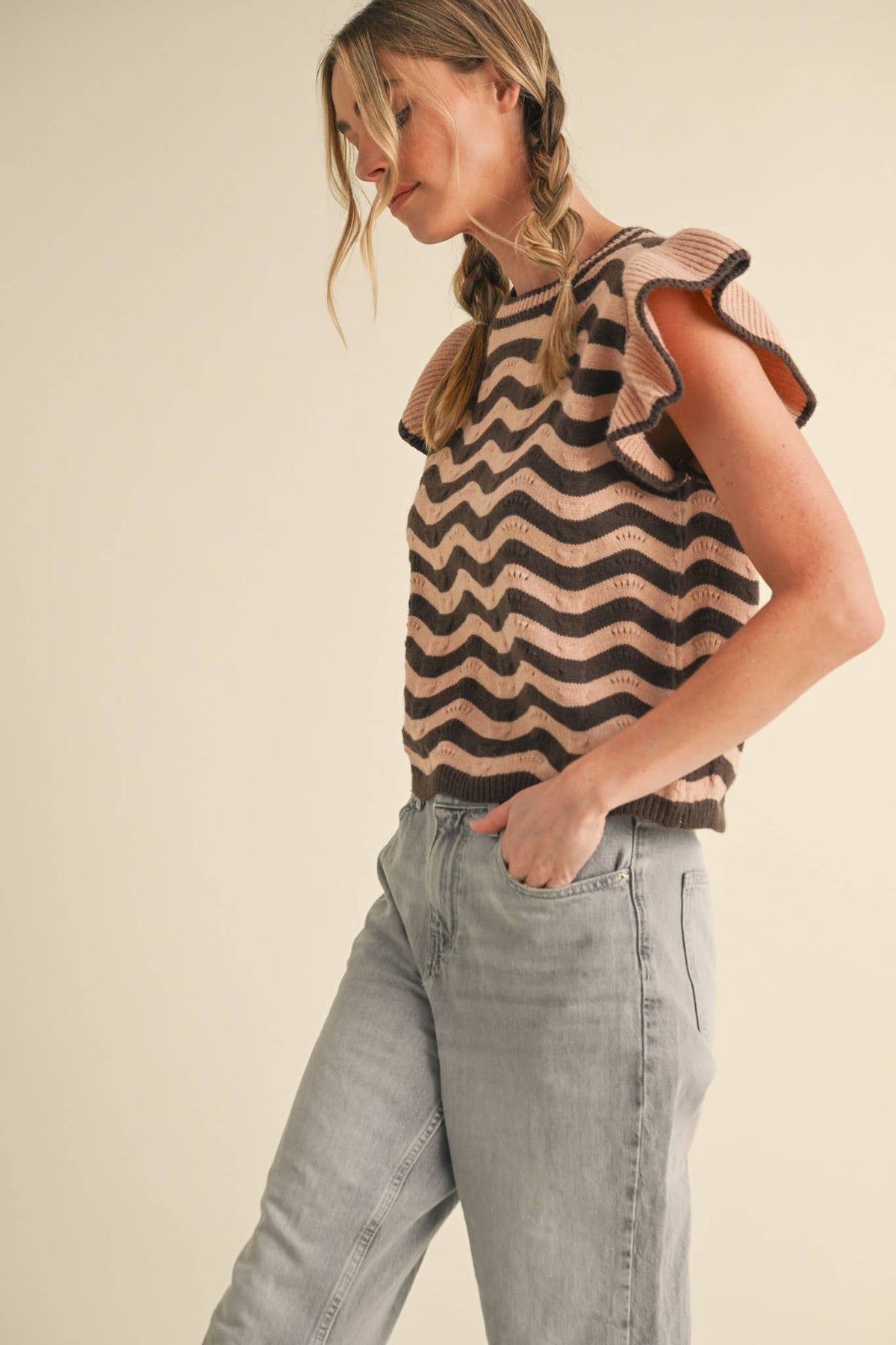 (M Tops) Flutter Sleeve Sweater (WF-21)