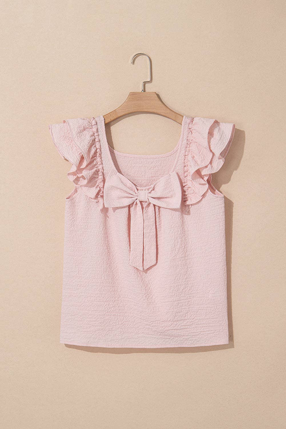 (M Tops) Bow Butterfly Sleeve Textured Summer Blouse  (M-BBSB01)
