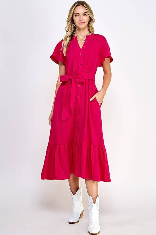 (M Dresses) Fuchsia Midi Dress (M-GM38)