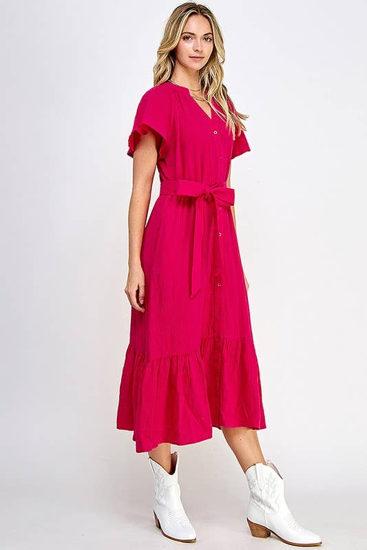 (M Dresses) Fuchsia Midi Dress (M-GM38)