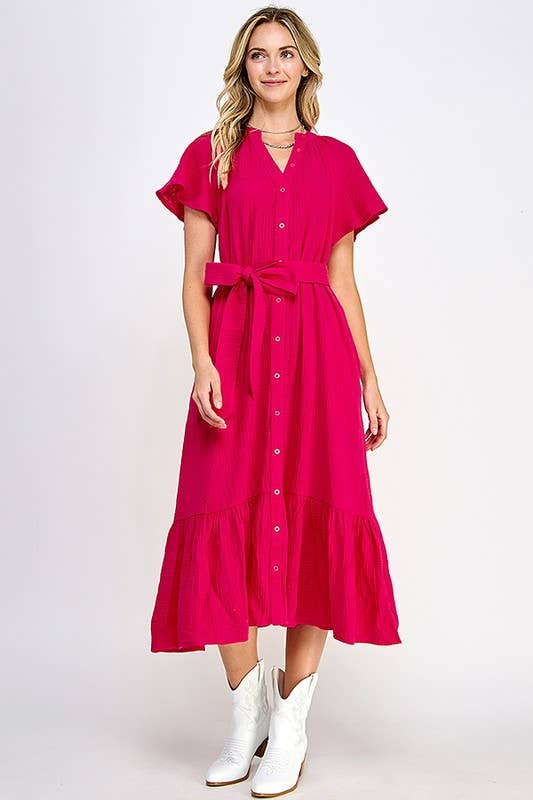 (M Dresses) Fuchsia Midi Dress (M-GM38)