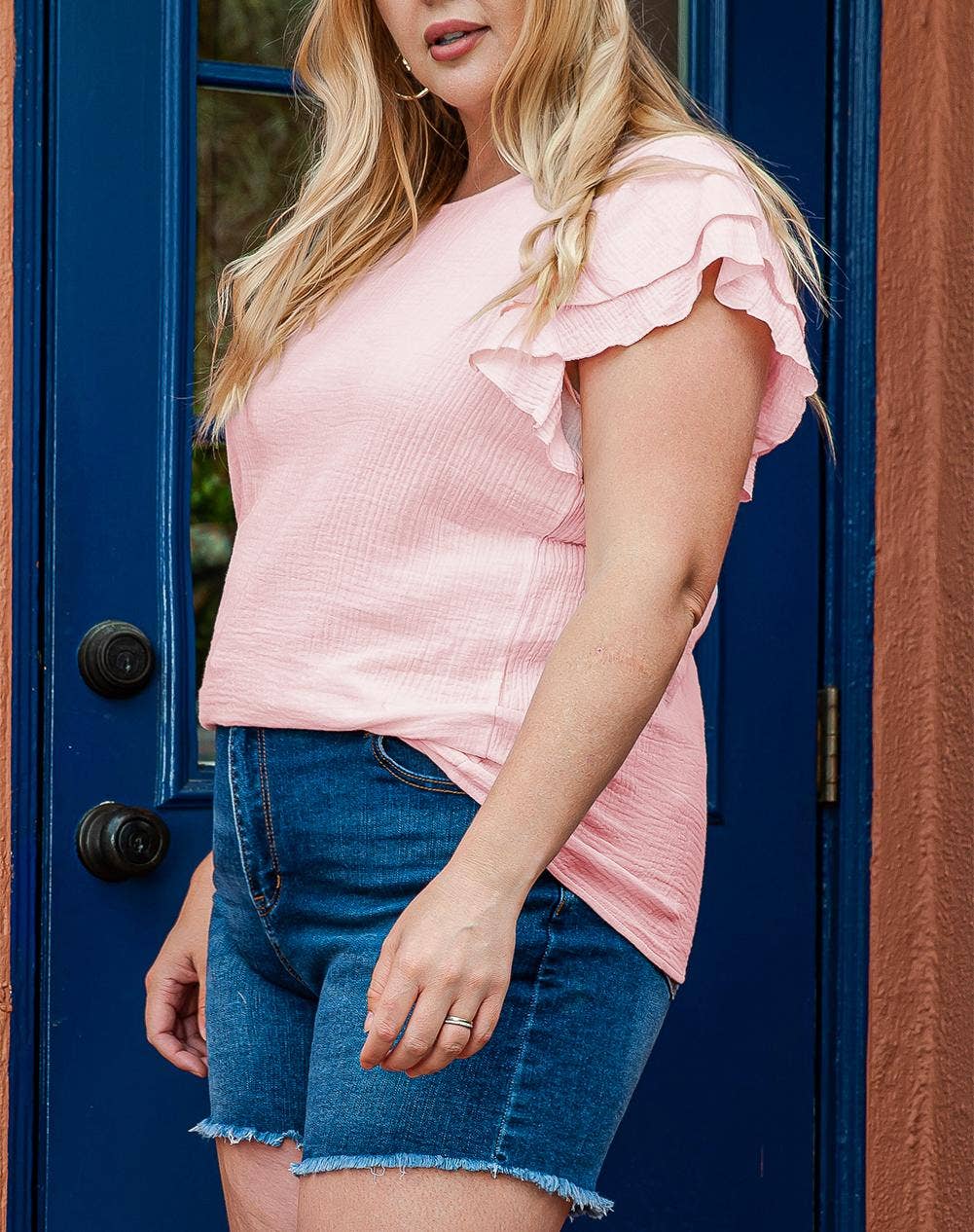 FINAL SALE -  Crinkle Textured Ruffle Sleeve Top (P-CRS11)