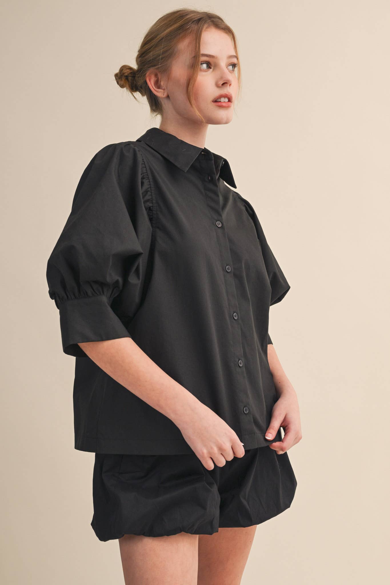 (M Tops) Puff Sleeve Button Top (M-BCS21)