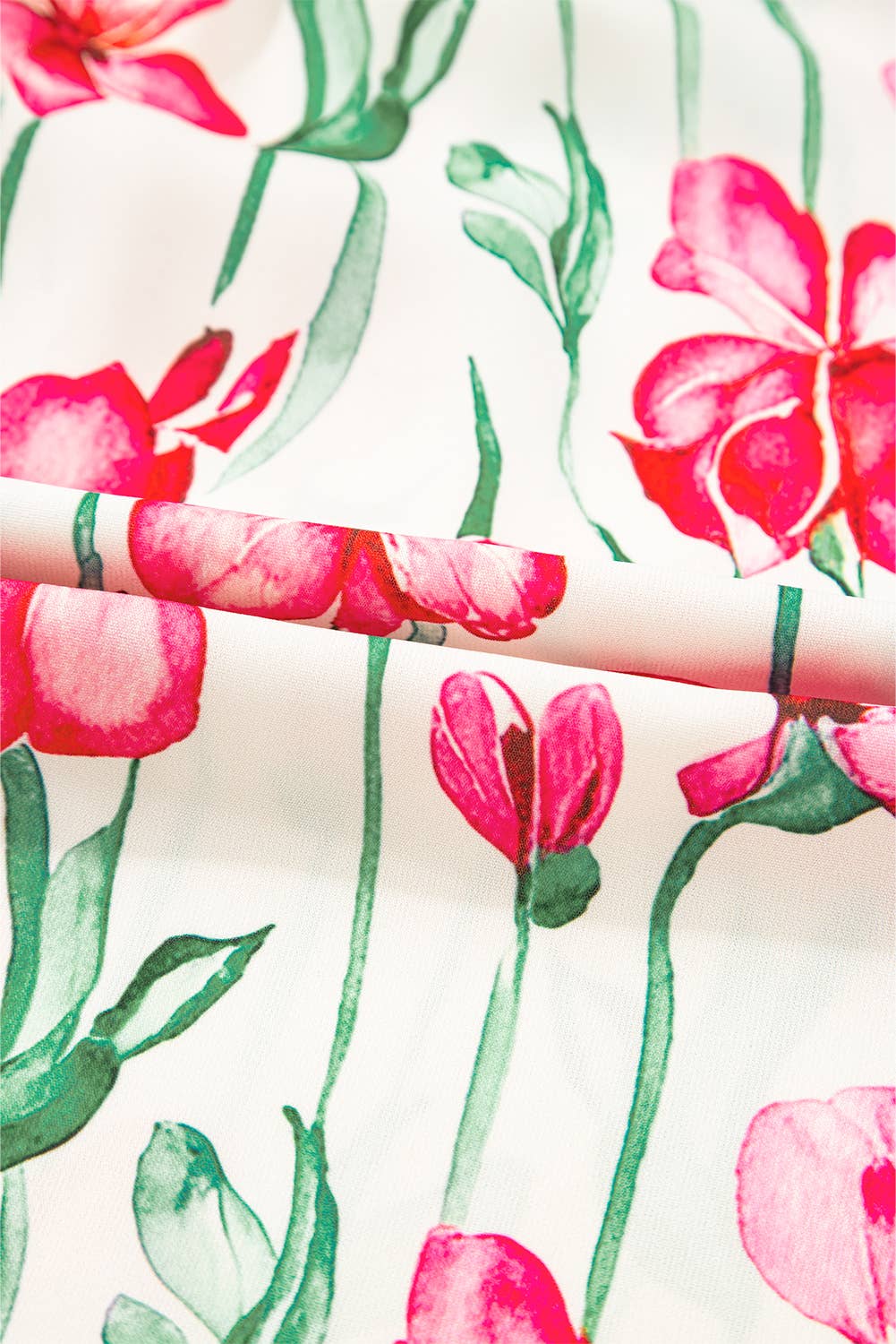 FINAL SALE -  Floral Print Striped Trim V Neck Blouse (P-FVN11)