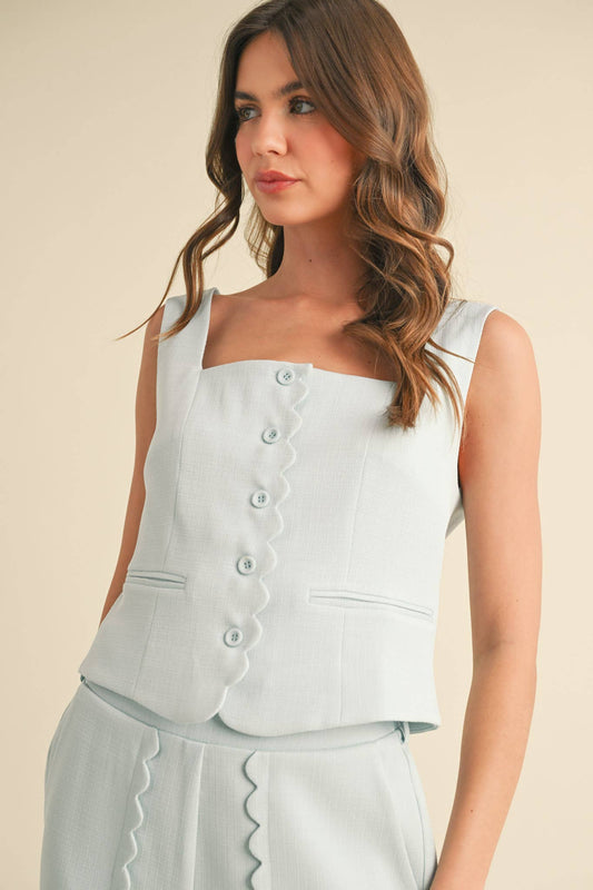 (M Short Set) Scalloped Vest and Short Set (M-BS21)