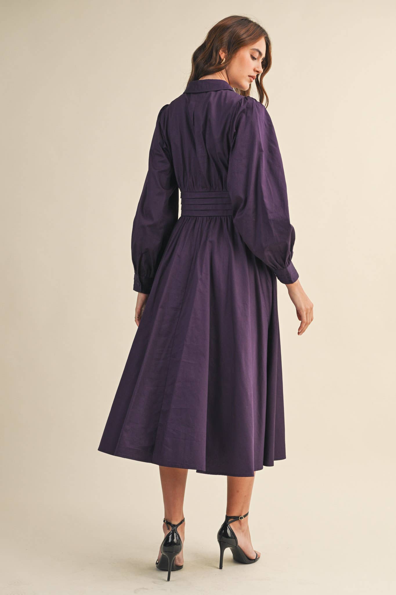 (M Dresses) PINTUCK WAIST TIE FRONT MIDI DRESS (M-PD21)