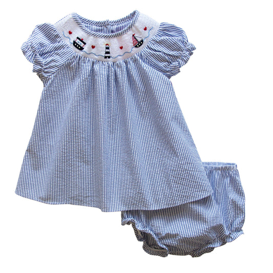(Girls) Smocked Nautical Dress (K-N36)
