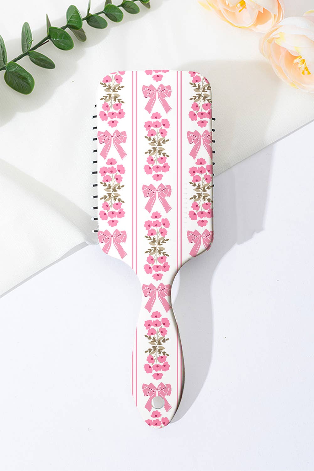 (Accessories)  Floral Bow Print Long Handle Air Cushion Comb (A-PFB9)