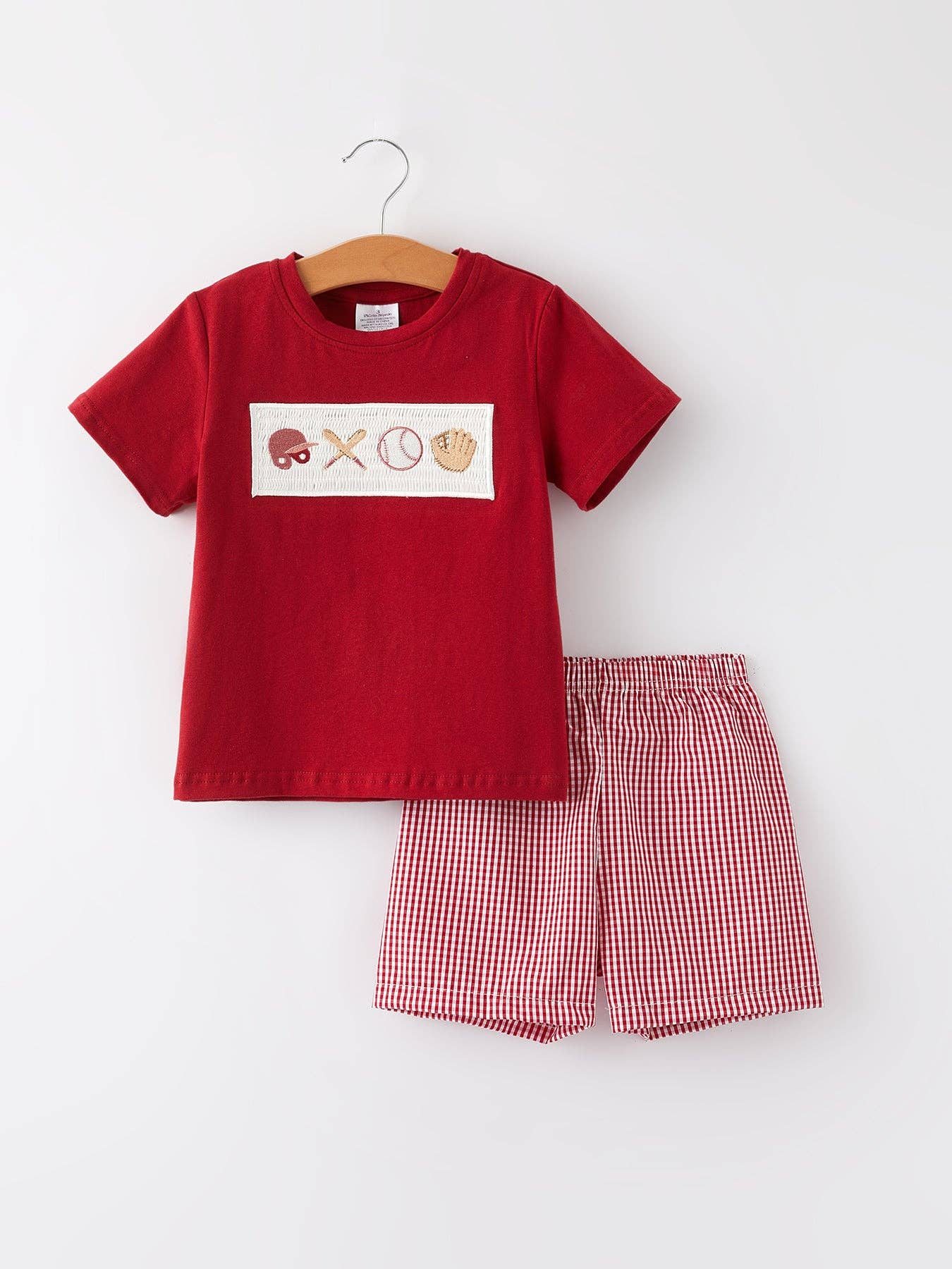 (Toddlers) Baseball Boys Smocking Embroidered Plaid Set - (K-BS16)