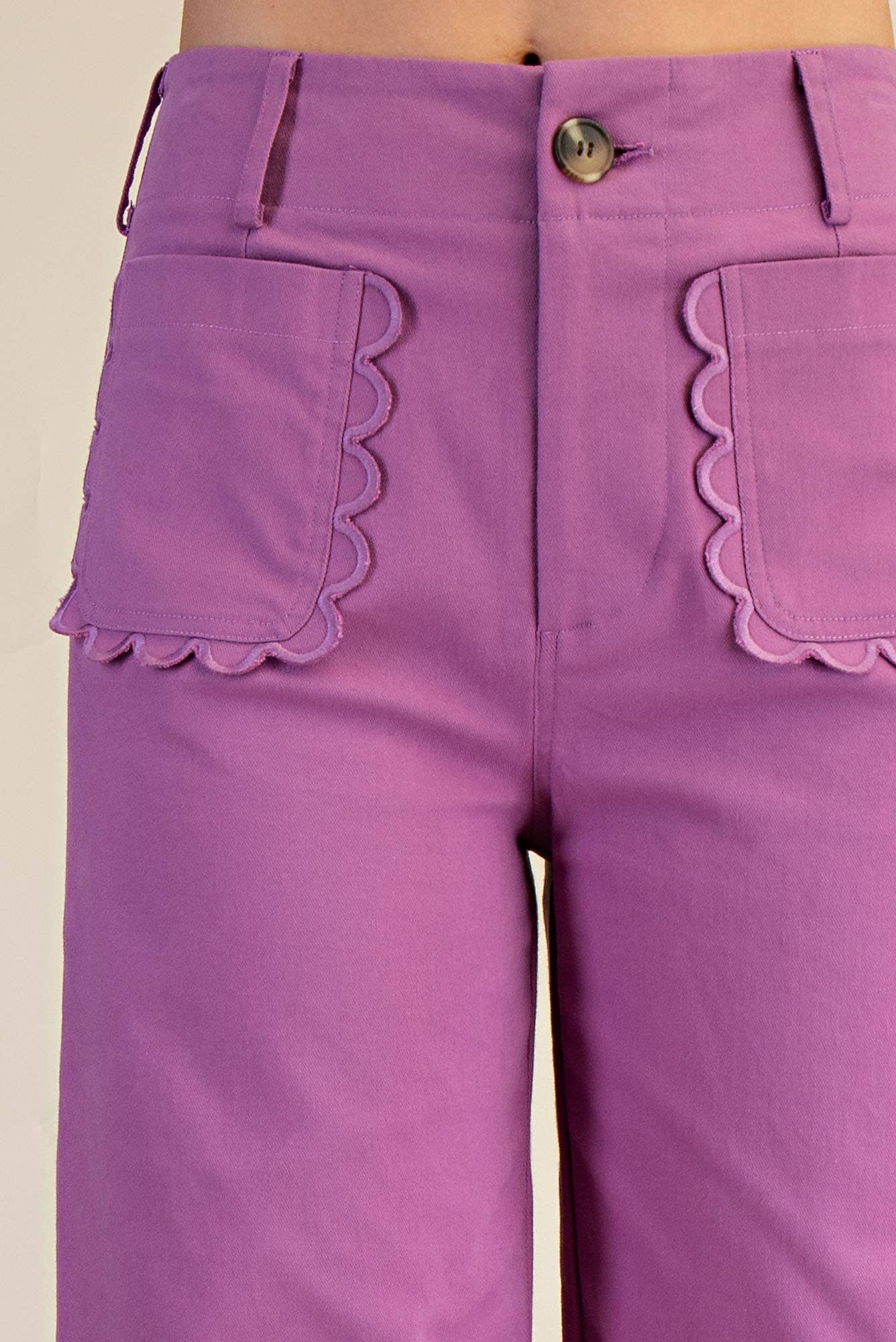 (M Pants) Colette Cropped Wide-Leg Scallop Pocket Detail Pants (M-LSJ02)