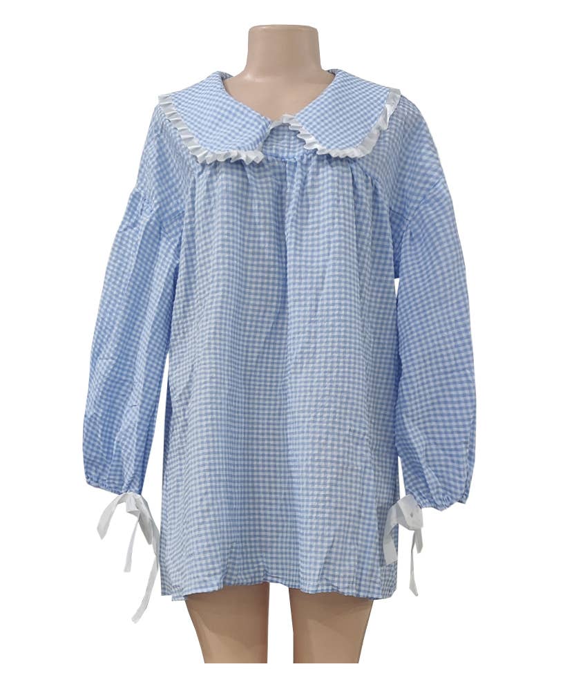 (M Dresses) Gingham OVERSIZED Collar Baby Doll Dress  (M-BJS10)