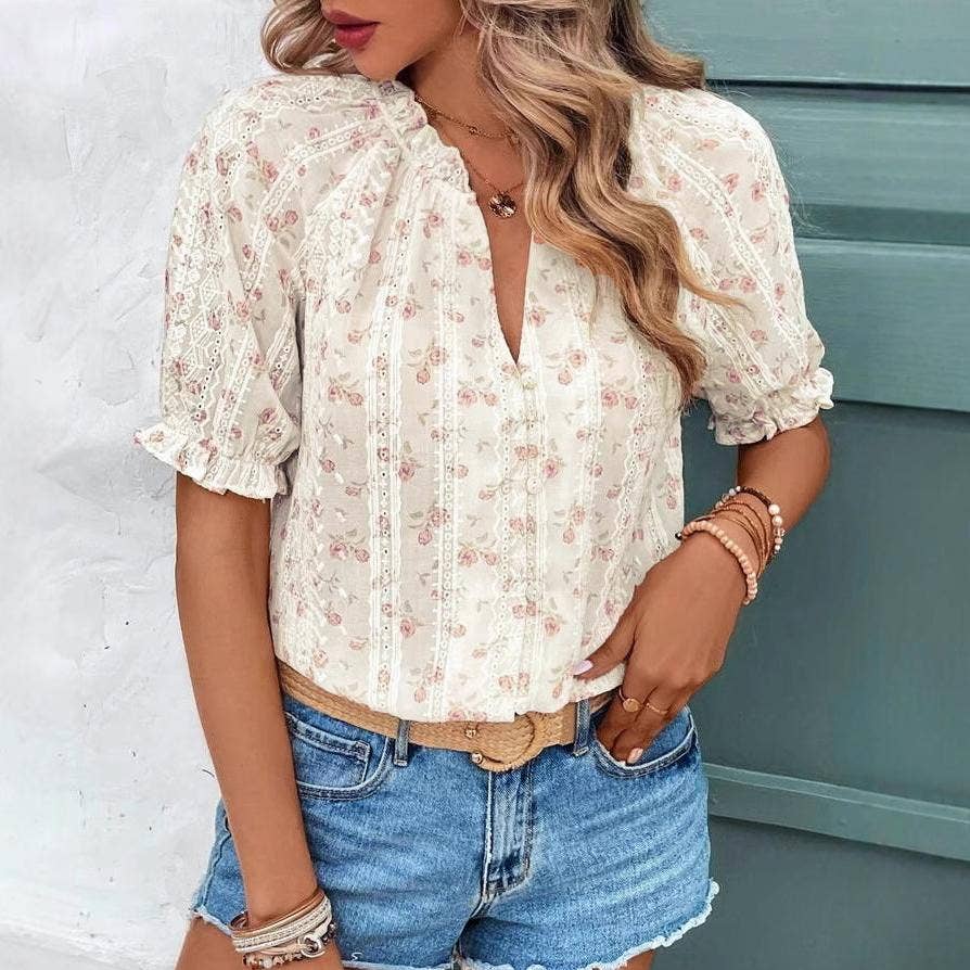 (M Tops) Ruffle Floral Blouse (M-RF30)