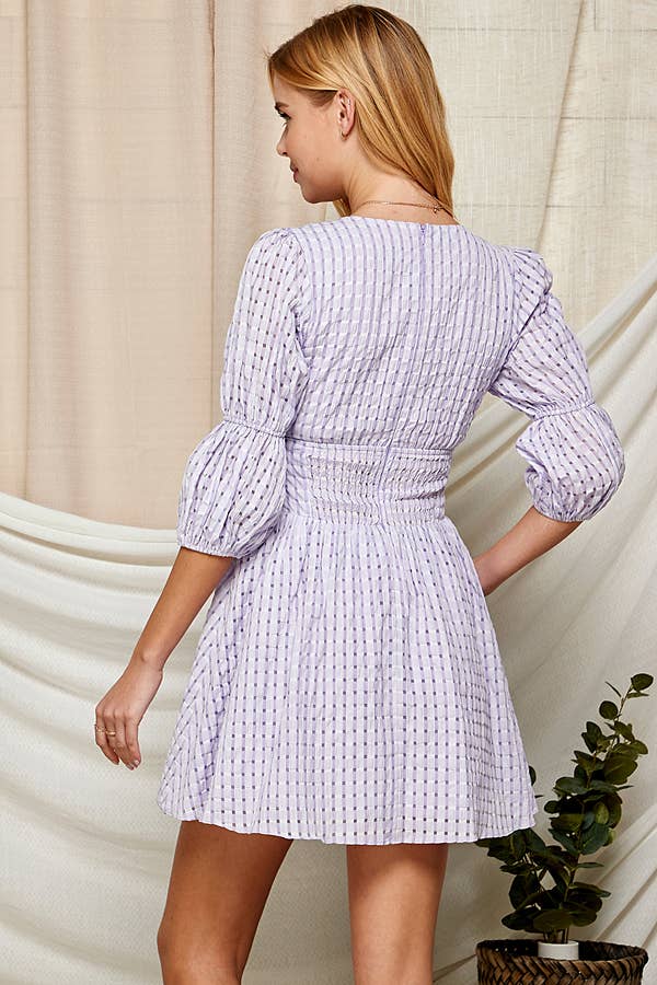 (M Dresses) Deep V-Neck Dress with Puffy Sleeves (M-VN38)