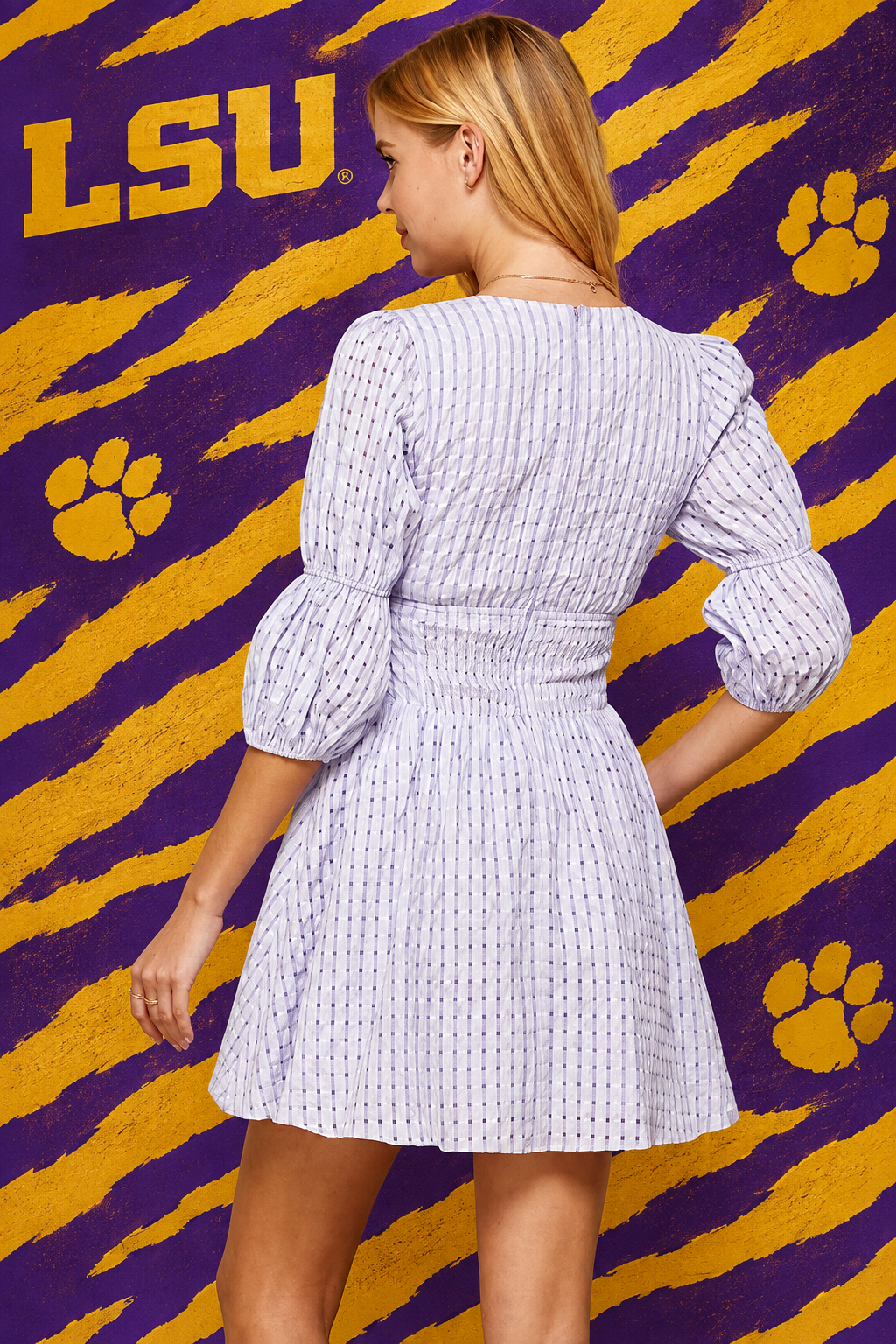 (M Dresses) Deep V-Neck Dress with Puffy Sleeves (M-VN38)