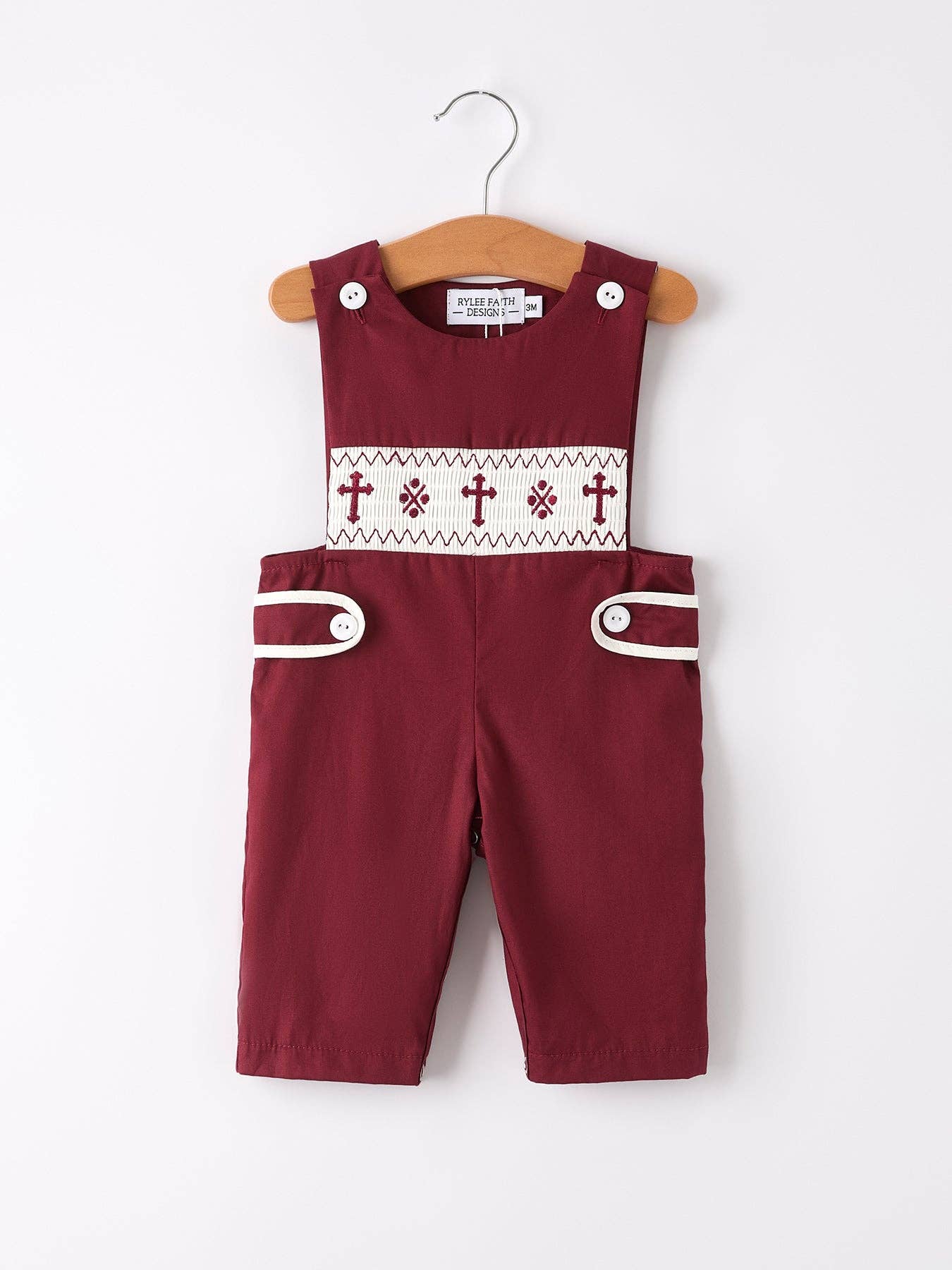 (Toddlers) Dark Red Smocked Church Christ Bishop Boys' Romper (K-SCR16)