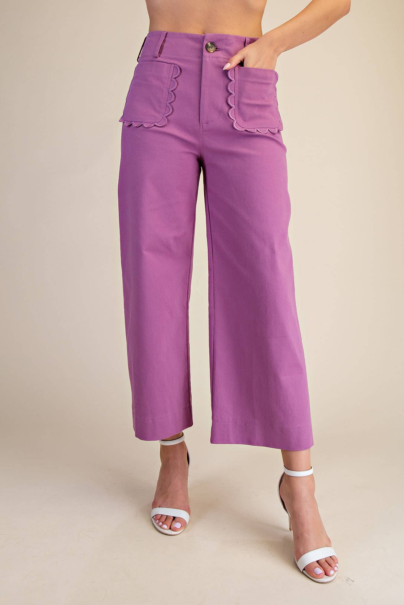 (M Pants) Colette Cropped Wide-Leg Scallop Pocket Detail Pants (M-LSJ02)