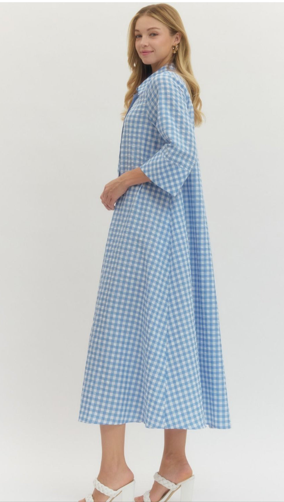 (M Dresses) Blue Gingham Midi Dress - (M-BD20)